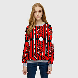 Свитшот женский Чёрно-красные техно полосы на белом фоне, цвет: 3D-меланж — фото 2