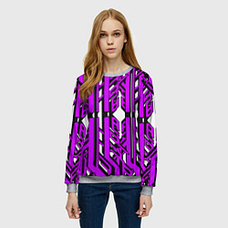 Свитшот женский Чёрно-фиолетовые техно полосы на белом фоне, цвет: 3D-меланж — фото 2