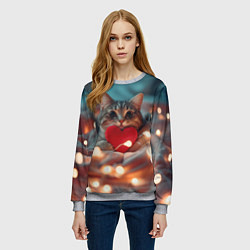 Свитшот женский Кошка с сердцем, цвет: 3D-меланж — фото 2