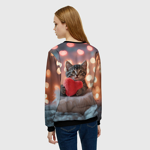 Женский свитшот Котенок поздравляет с днем святого Валентина / 3D-Черный – фото 4