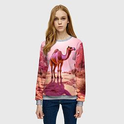Свитшот женский Верблюд в розовой пустыне, цвет: 3D-меланж — фото 2