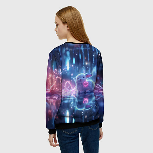 Женский свитшот Белый зайчик с сердцем / 3D-Черный – фото 4