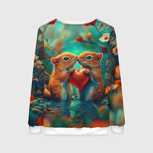 Женский свитшот Влюбленные белки держат сердце / 3D-Белый – фото 2