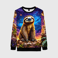 Свитшот женский Ленивец и звездное небо, цвет: 3D-черный