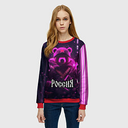 Свитшот женский Военный медведь в фиолетовом неоне, цвет: 3D-красный — фото 2
