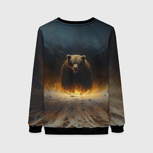 Женский свитшот Русский медведь в огненном поле / 3D-Черный – фото 2