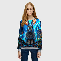 Свитшот женский Заяц в разрядах молний, цвет: 3D-меланж — фото 2