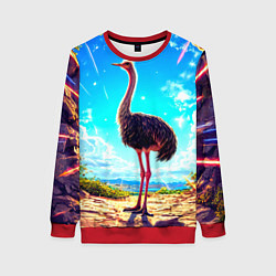 Свитшот женский Страус в пещере, цвет: 3D-красный