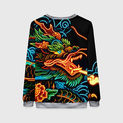 Женский свитшот Japanese neon dragon - irezumi / 3D-Меланж – фото 2