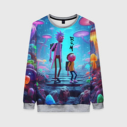 Женский свитшот Рик и Морти на планете неоновых грибов - нейроарт