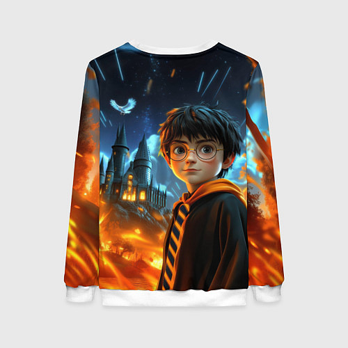 Женский свитшот Гарри Поттер на фоне огня / 3D-Белый – фото 2