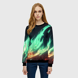 Свитшот женский Зеленое абстрактное пламя, цвет: 3D-черный — фото 2