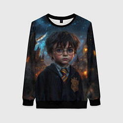 Свитшот женский Гарри Поттер и замки на фоне, цвет: 3D-черный