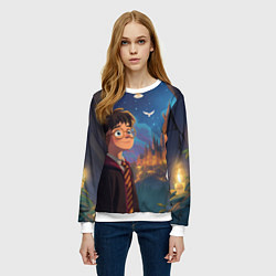 Свитшот женский Удивленный Гарри Поттер и сова, цвет: 3D-белый — фото 2