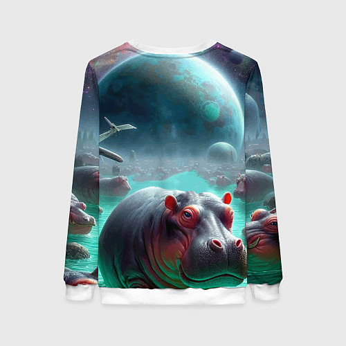 Женский свитшот Рик и Морти сидят на бегемоте - нейроарт фантазия / 3D-Белый – фото 2