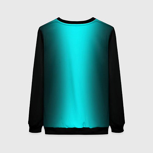 Женский свитшот Чёрный и неоновый голубой градиент по центру / 3D-Черный – фото 2