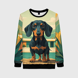 Свитшот женский Такса и лето, цвет: 3D-черный