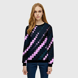 Свитшот женский Тёмно-синий с розовым искажённые полосы, цвет: 3D-черный — фото 2