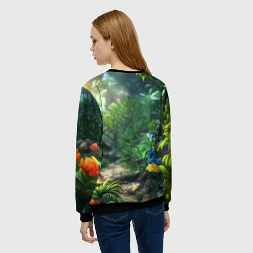 Женский свитшот Единорожка в зеленом лесу / 3D-Черный – фото 4
