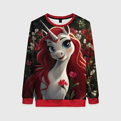 Свитшот женский Единорожка с рыжими волосами, цвет: 3D-красный