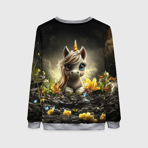 Женский свитшот Белая единорожка на черном фоне / 3D-Меланж – фото 2