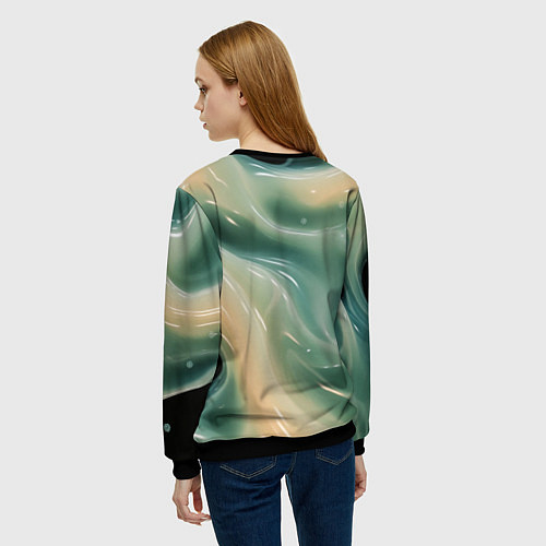 Женский свитшот Лазурная слизь на черном текстура / 3D-Черный – фото 4