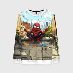 Свитшот женский Маленький человек-паук в городе, цвет: 3D-белый