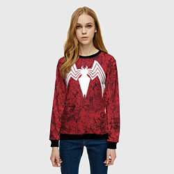 Свитшот женский Знак венома на красном, цвет: 3D-черный — фото 2