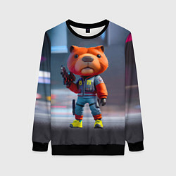 Женский свитшот Крутой капибара с пистолетом - киберпанк фантазия