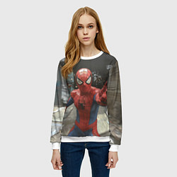 Свитшот женский Человек паук предупреждает, цвет: 3D-белый — фото 2