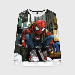 Свитшот женский Человек-паук в больших кедах, цвет: 3D-белый