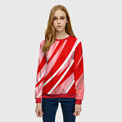 Свитшот женский Красно-белый абстракция с полосами, цвет: 3D-красный — фото 2