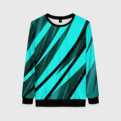 Женский свитшот Неоновый голубой с чёрным абстракция с полосами