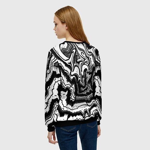 Женский свитшот Закрученные волны - чб абстракция / 3D-Черный – фото 4
