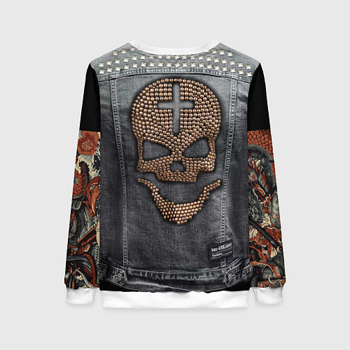 Женский свитшот Джинсовка с черепом и татуировкой дракона / 3D-Белый – фото 2