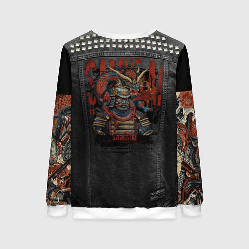 Женский свитшот Джинсовка с татуировкой дракона и самурая - имитац / 3D-Белый – фото 2