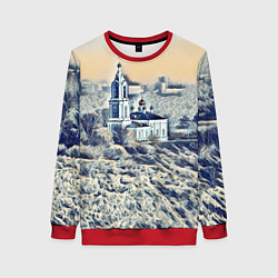 Свитшот женский Храм на фоне современного города, цвет: 3D-красный