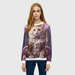 Свитшот женский Кот с короной и шампанским, цвет: 3D-белый — фото 2