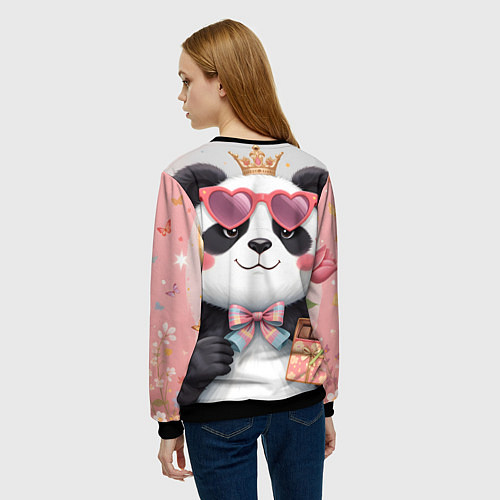 Женский свитшот Панда в очках с подарками и с цветами на 8 марта / 3D-Черный – фото 4