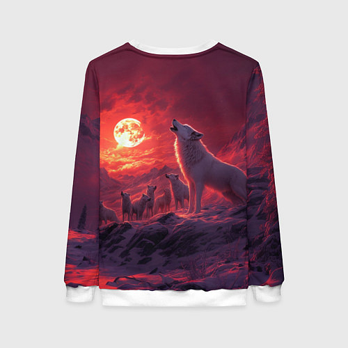 Женский свитшот Белый волк воет на луну / 3D-Белый – фото 2