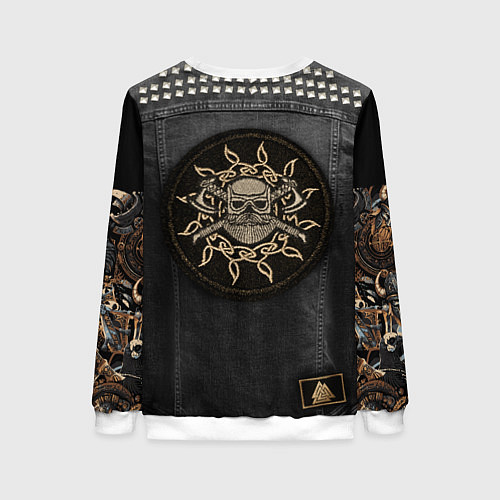 Женский свитшот Джинсовка с славянским викингом и татуировками / 3D-Белый – фото 2