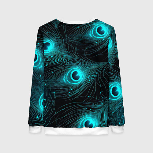 Женский свитшот Светящиеся перья павлина паттерн / 3D-Белый – фото 2