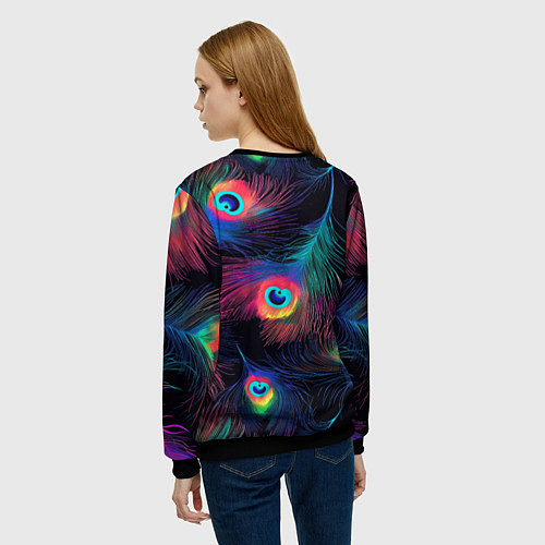 Женский свитшот Павлиньи перья - разные оттенки / 3D-Черный – фото 4