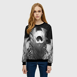 Свитшот женский Изогнутые белые перья павлина - чб иллюстрация, цвет: 3D-черный — фото 2