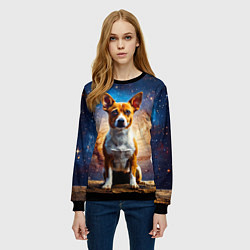 Свитшот женский Басенджи в космосе, цвет: 3D-черный — фото 2