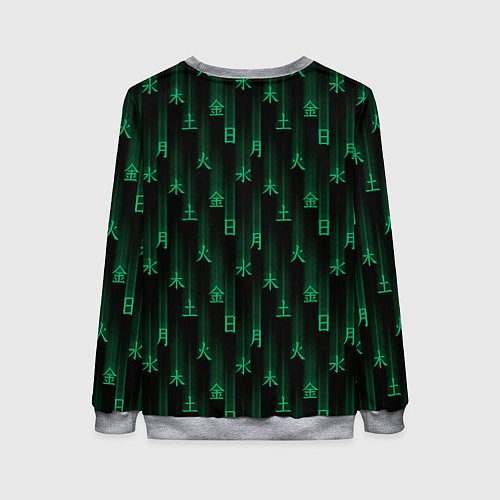 Женский свитшот Паттерн с днями недели зелеными иероглифами / 3D-Меланж – фото 2