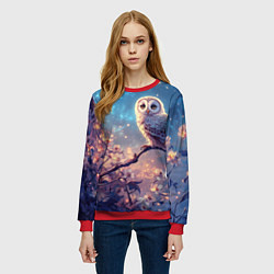Свитшот женский Сова на фоне ночного неба, цвет: 3D-красный — фото 2
