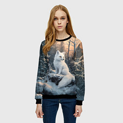 Свитшот женский Белый лисенок в зимнем лесу, цвет: 3D-черный — фото 2