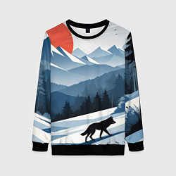Свитшот женский Лиса в горах, цвет: 3D-черный
