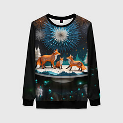 Свитшот женский Семья из трех лисиц, цвет: 3D-черный